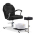 Black salon chair with white basin on a white background