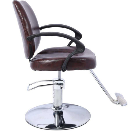 Side profile of Heavy Duty Barber Chair with adjustable hydraulic base and ergonomic armrests, ideal for hairdressing professionals.