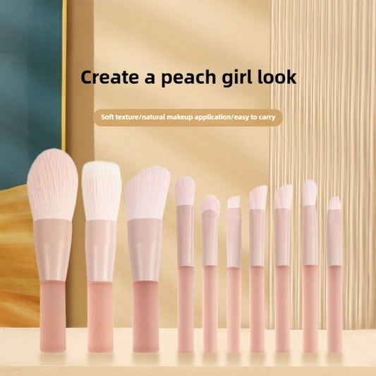 Mini Makeup Brush Set - Portable Beauty Tools for beginners with soft pink bristles and ergonomic handles, ideal for creating a peach girl look.