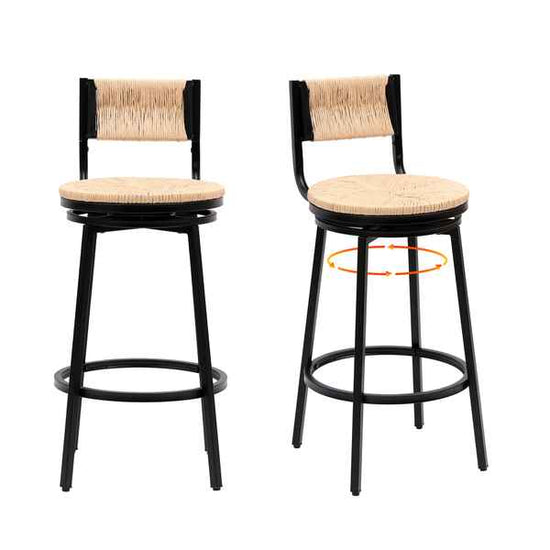 Rustic Honey Swivel Bar Stools Set of 2 with Paper Rope