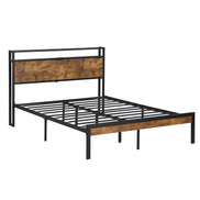 Queen Size Metal Platform Bed Frame with Wooden Headboard and Footboard with USB LINER, No Box Spring Needed, Large Under Bed Storage