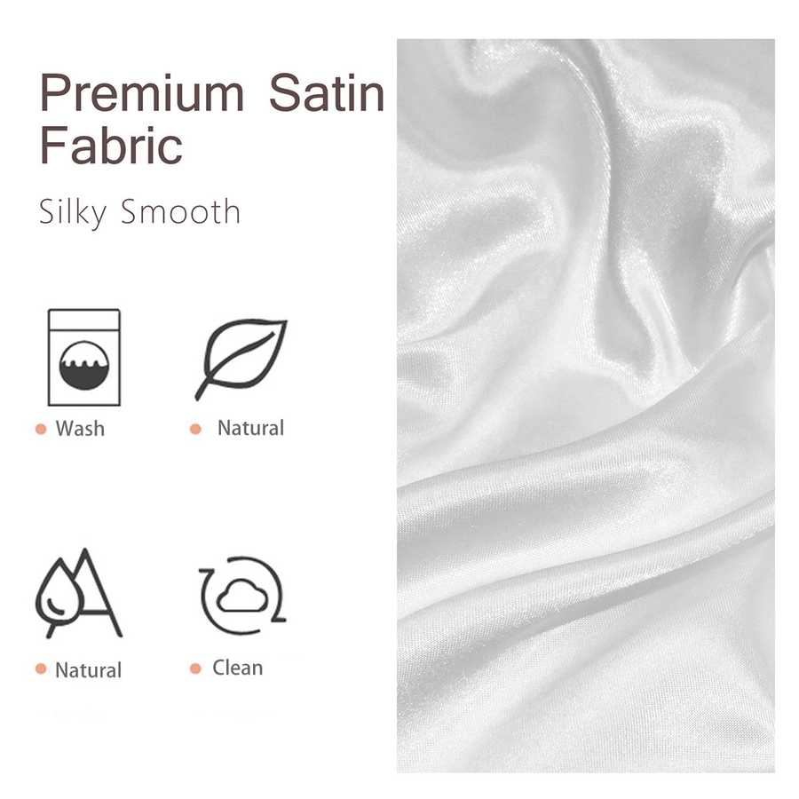 Premium satin fabric with care instructions on a white background