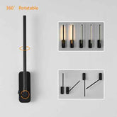 Black 360-degree rotatable device with inset images showing its functionality on a gray background.