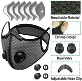 Black mesh face mask with features highlighted on a white background
