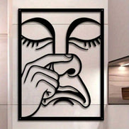 Close-up of Funny Nose Picking Expression Wall Art with expressive face and hand, crafted in black iron for stylish home decor.