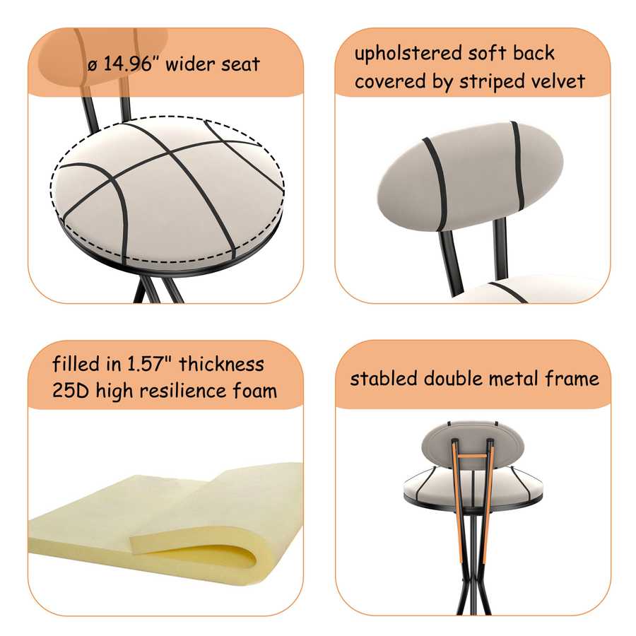 Upholstered Bar Stools Set of 2 Striped Counter Height Barstools Modern Velvet Dining Chairs for Kitchen Island, Living Room (Black & Stripe)