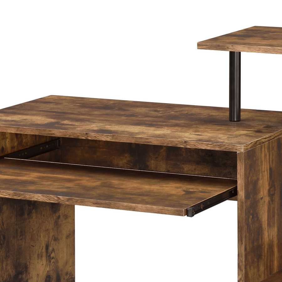 Weathered Oak and Black Computer Desk with Storage and Keyboard Tray