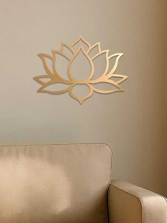 Close-up of Lotus Metal Wall Art on beige wall