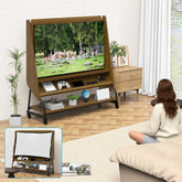 Adjustable Mobile TV Stand with Mount - Adjustable Cart in living room setup with projector screen and storage shelves for gaming and decor.
