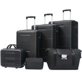 Set of black suitcases and travel bags on a white background