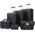 Set of black suitcases and travel bags on a white background