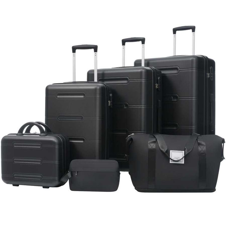 Set of black suitcases and travel bags on a white background