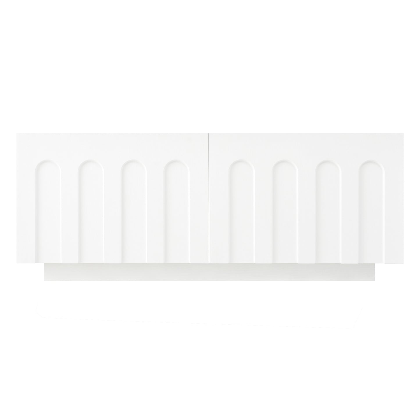 Single unit from Modern TV Stand and Coffee Table Set in white, highlighting arched panel design and minimalist aesthetic.