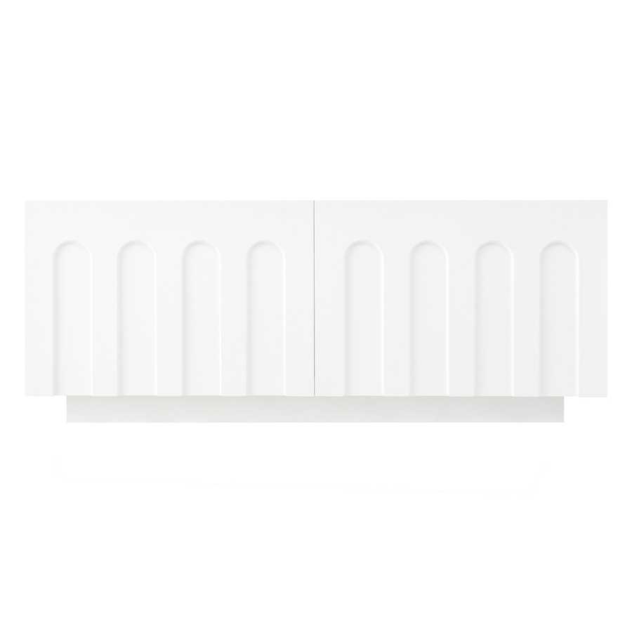 Single unit from Modern TV Stand and Coffee Table Set in white, highlighting arched panel design and minimalist aesthetic.