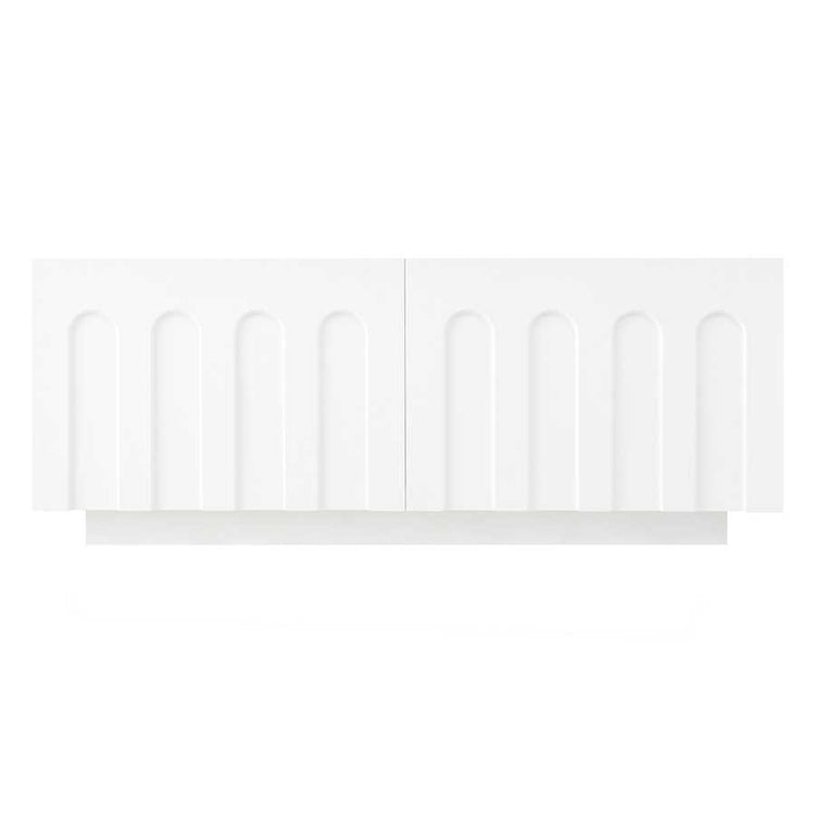 Single unit from Modern TV Stand and Coffee Table Set in white, highlighting arched panel design and minimalist aesthetic.