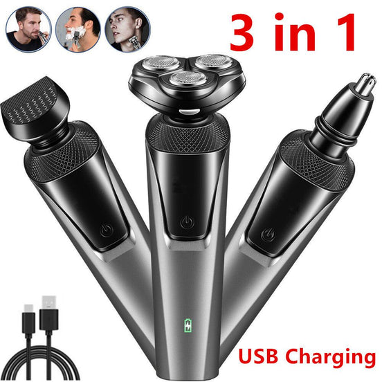USB Rechargeable 3-In-1 Men's Professional Multi-function Cheek Beard Trimmer Men Nose Hair Cutting Barber Shaver Machine Default Title