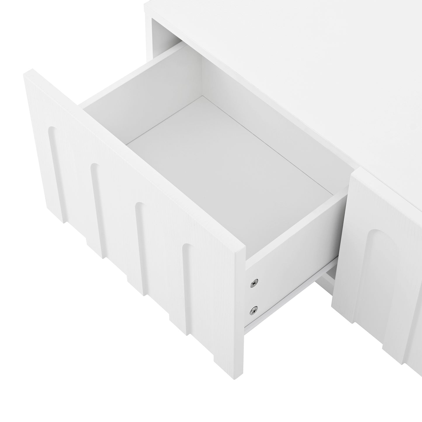 Close-up of single drawer from Modern TV Stand and Coffee Table Set, showing smooth interior and sturdy construction.