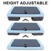 Height adjustable aerobic stepper platform with 4, 6, and 8-inch settings for varied fitness levels and exercise routines.
