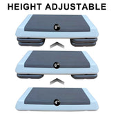 Height adjustable aerobic stepper platform with 4, 6, and 8-inch settings for varied fitness levels and exercise routines.