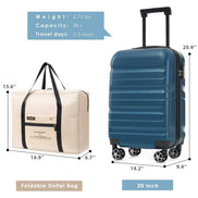 Hardshell ABS Carry-On Luggage with Spinner Wheels, Lightweight Travel Suitcase Set with Foldable Duffel Bag for Men & Women, 20Inch