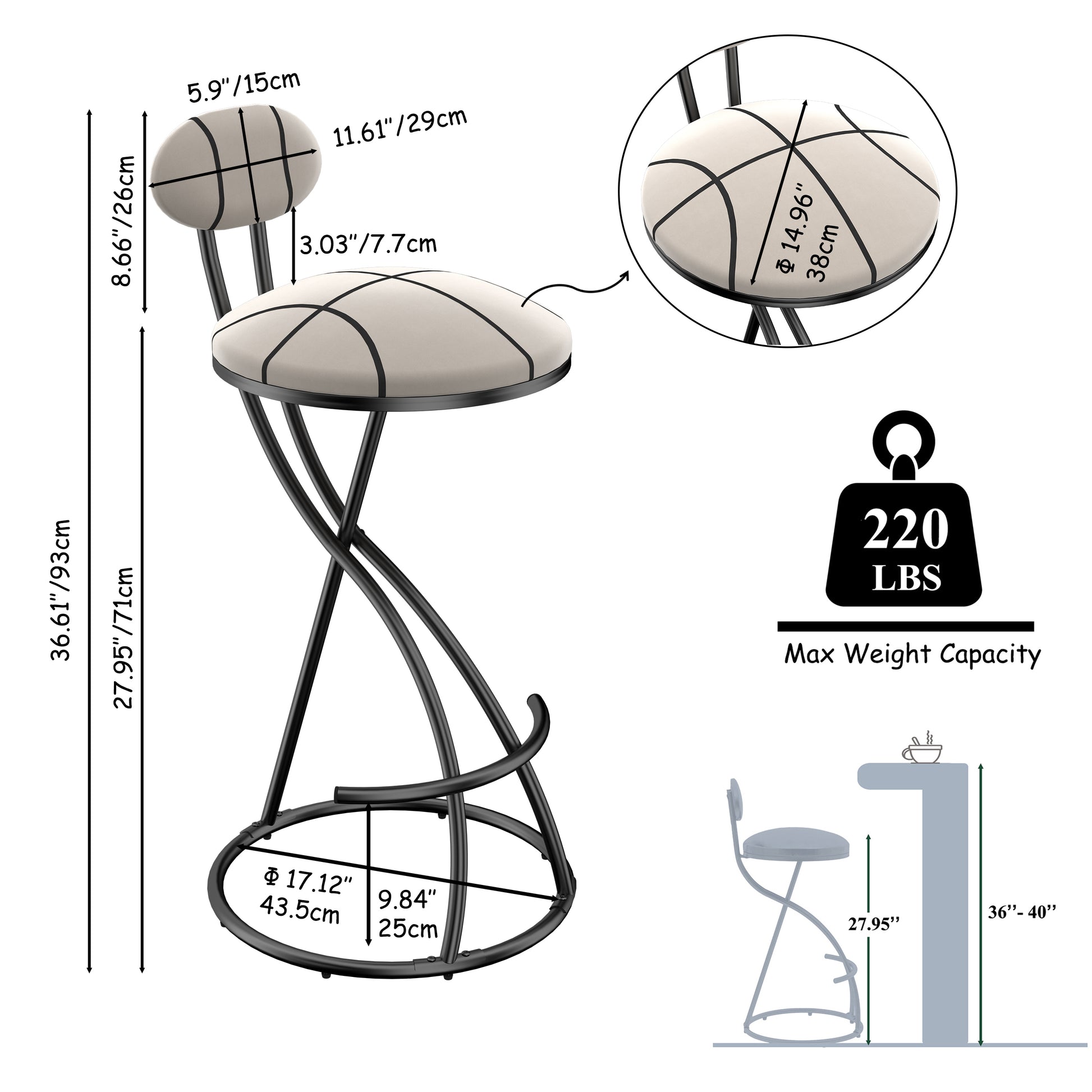 Upholstered Bar Stools Set of 2 Striped Counter Height Barstools Modern Velvet Dining Chairs for Kitchen Island, Living Room (Black & Stripe)