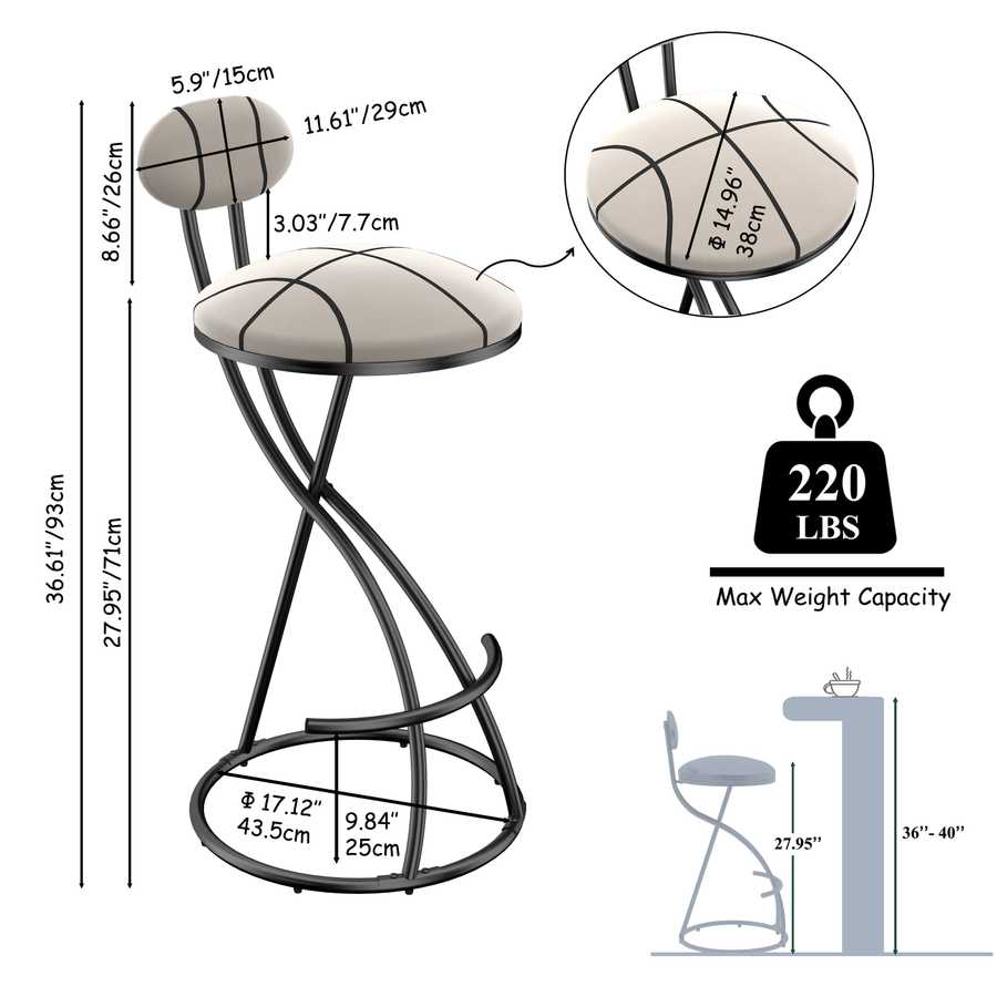 Upholstered Bar Stools Set of 2 Striped Counter Height Barstools Modern Velvet Dining Chairs for Kitchen Island, Living Room (Black & Stripe)