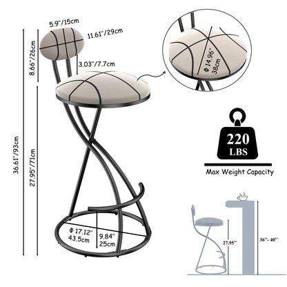 Upholstered Bar Stools Set of 2 Striped Counter Height Barstools Modern Velvet Dining Chairs for Kitchen Island, Living Room (Black & Stripe)
