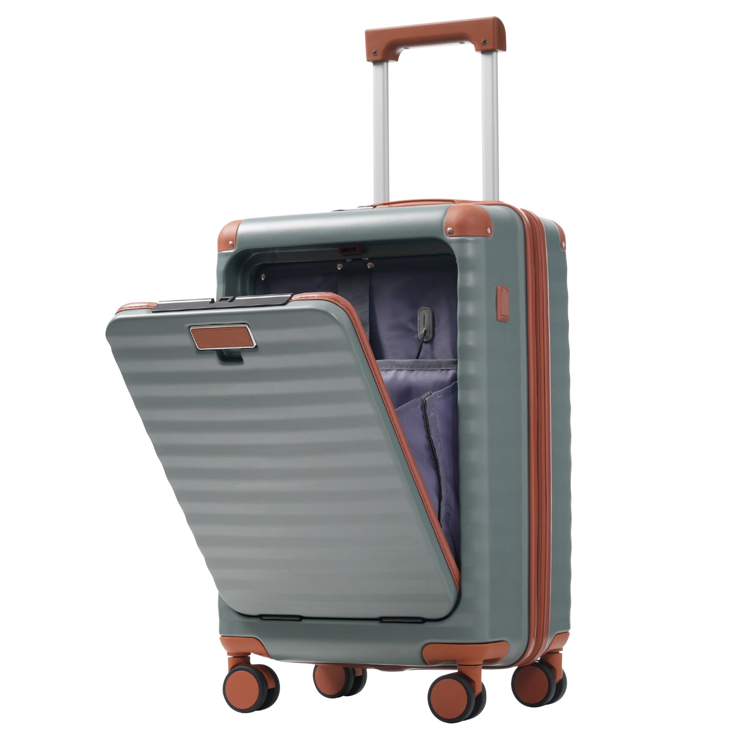 Luggage Sets 5 Piece with Front Opening , Hardside Expandable Carry on Suitcase with Spinner Wheels TSA Lock USB Port Cup Holder Duffel Bag and Toiletry Bag