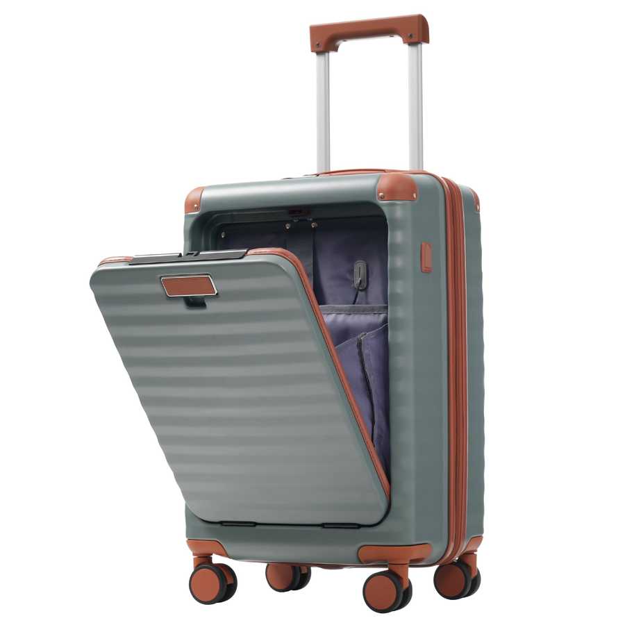 Luggage Sets 5 Piece with Front Opening , Hardside Expandable Carry on Suitcase with Spinner Wheels TSA Lock USB Port Cup Holder Duffel Bag and Toiletry Bag