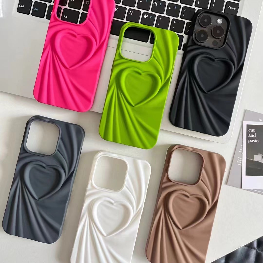 Luxury Candy Color 3D Pleated Love Heart Phone Case For iPhone 11 12 13 14 15 Pro Max