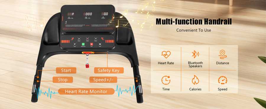 Multi-function Handrail with Heart Rate Monitor and Speed Controls