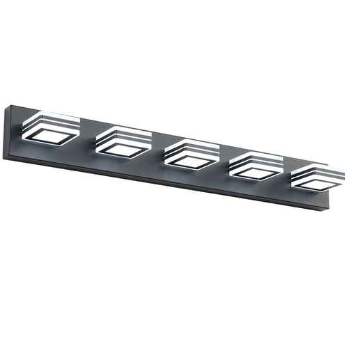 Modern ceiling light fixture with five square lights on a white background