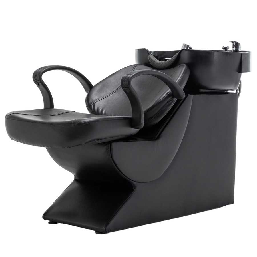 Black salon shampoo chair with deep ABS sink