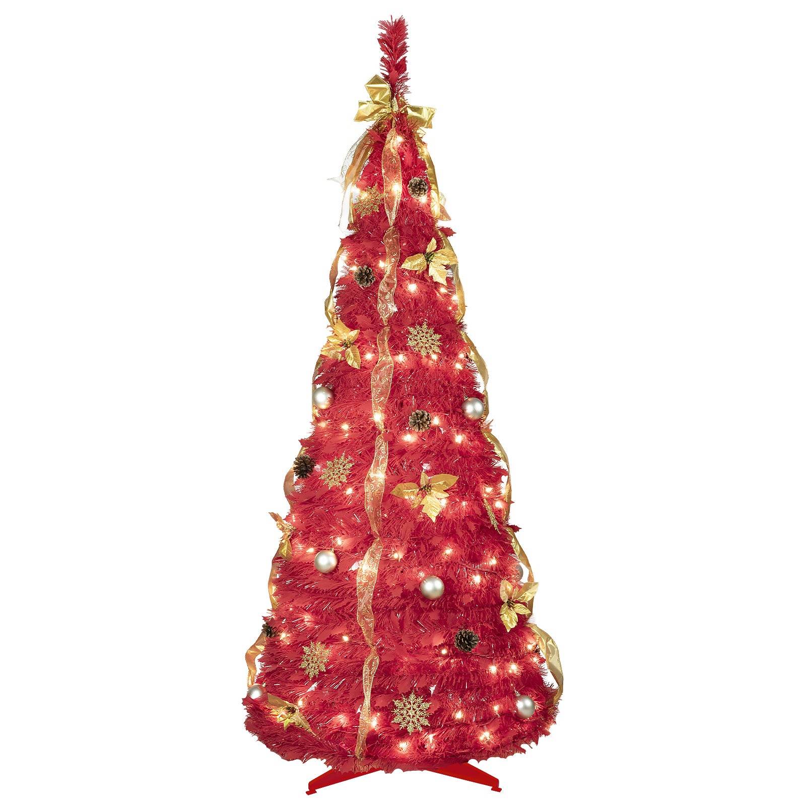 6FT Pop-Up Christmas Tree with LEDs & Decor - Space-Saving