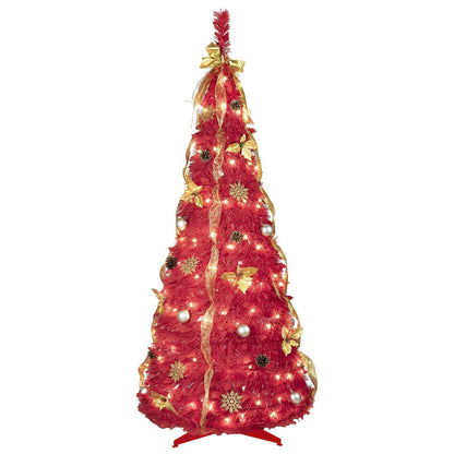 6FT Pop-Up Christmas Tree with LEDs & Decor - Space-Saving