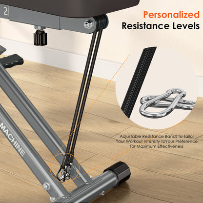 Adjustable resistance bands on Home Gym Squat Machine for customized intensity. Foldable squat rowing machine enhances workout effectiveness.