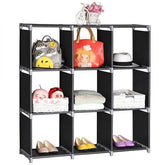 mlnshops 9 Compartments Storage Rack Black Shelf
