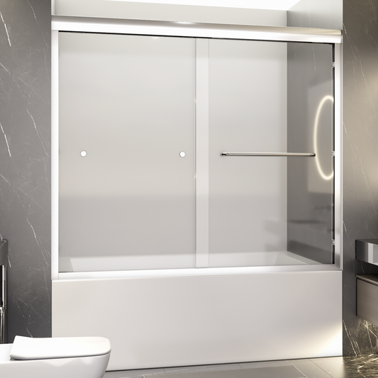 56"-60"W*58" H  Semi-Frameless Double Sliding Tub Door, Bypass Bathtub Shower, 1/4" (6mm) Thick SGCC Tempered Glass Door,  Chrome MLNshops]