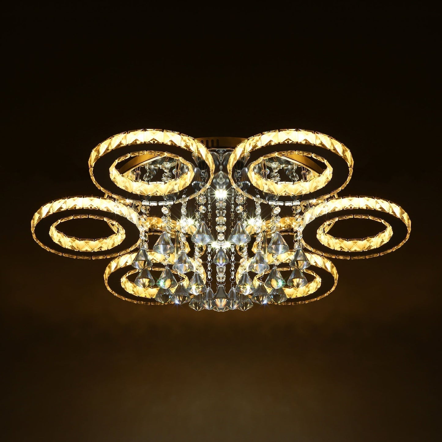 90W 6 Rings LED K9 Crystal Ceiling Light Modern Flush Mount Light Home Decor