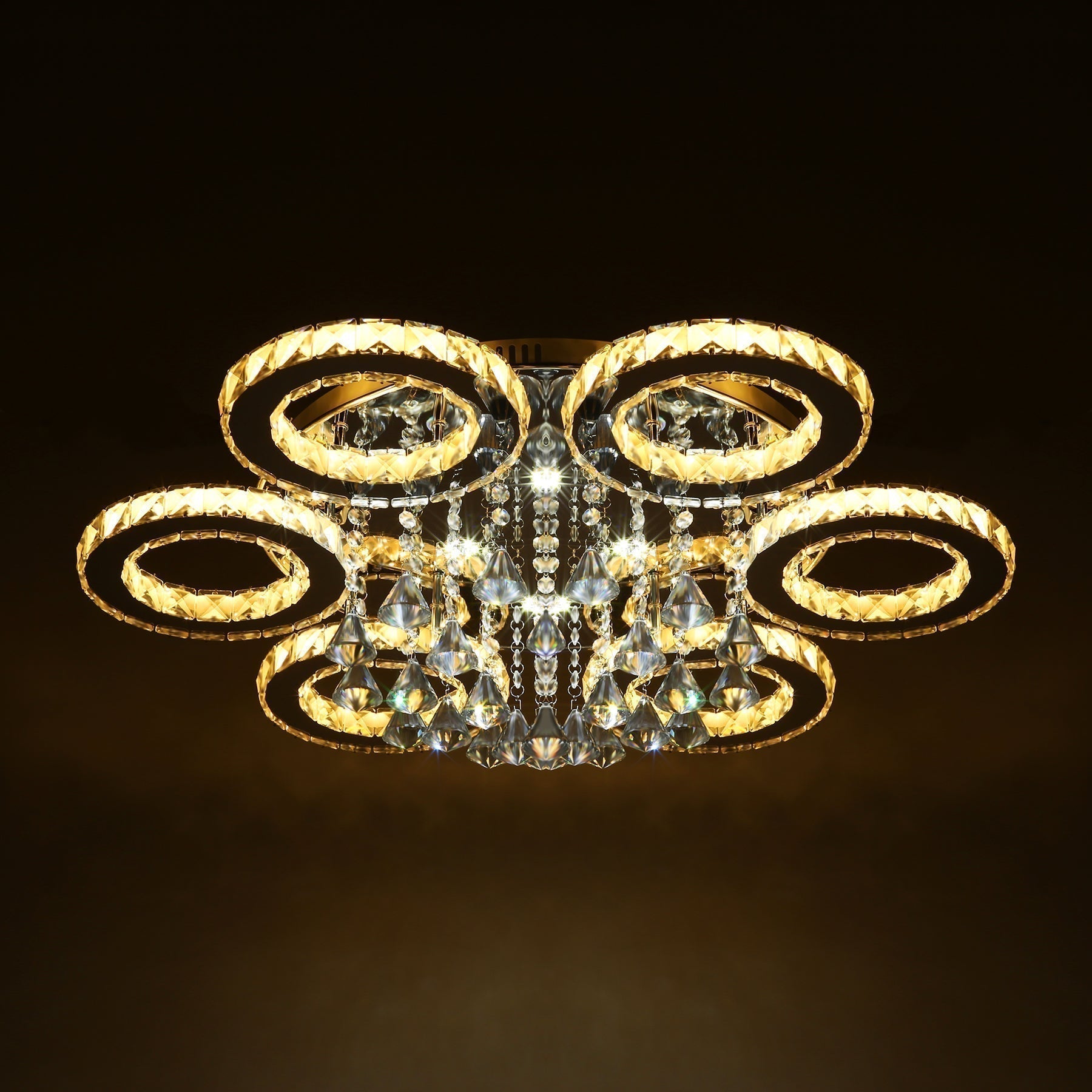 90W 6 Rings LED K9 Crystal Ceiling Light Modern Flush Mount Light Home Decor