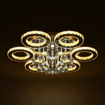 90W 6 Rings LED K9 Crystal Ceiling Light Modern Flush Mount Light Home Decor