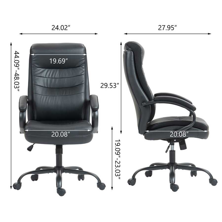 PU Material Office Chair 9131HJ-PU-KD with detailed dimensions, showcasing adjustable height and spacious seat for ergonomic support.