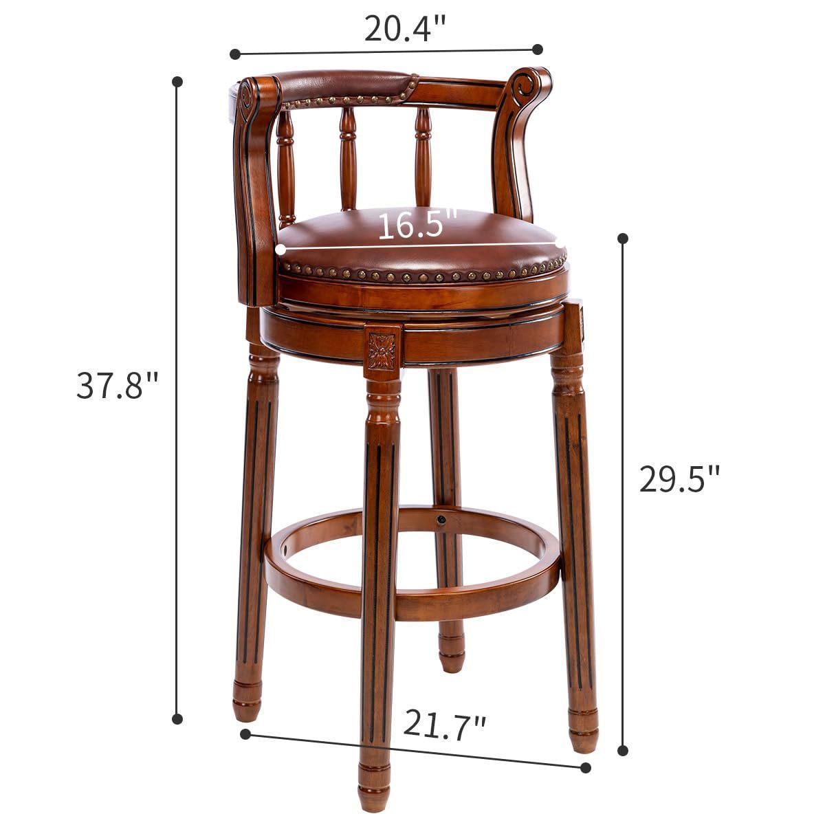 Seat Height 29.5'' Wooden Swivel Barstool 360 Degrees Swivel Barstools Chair for Home Kitchen Counter 1pc (Brown)