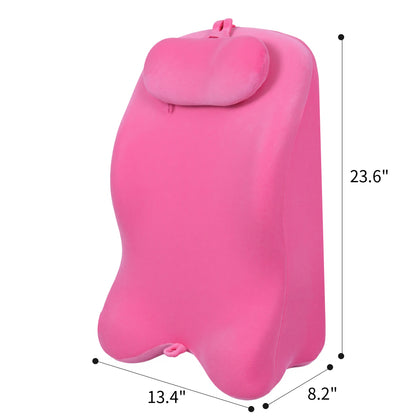 Pink memory foam posture support pillow with dimensions 23.6 x 13.4 x 8.2 inches, designed for ergonomic back and lumbar alignment.