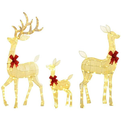 Outsunny 4.5ft 3-Piece Light Up Christmas Deer Family Set of 3, Lighted Reindeer Christmas Decorations with 2 LED Light Modes, Stakes, Zip Ties for Indoor, Outdoor, Yard, Lawn, Silver
