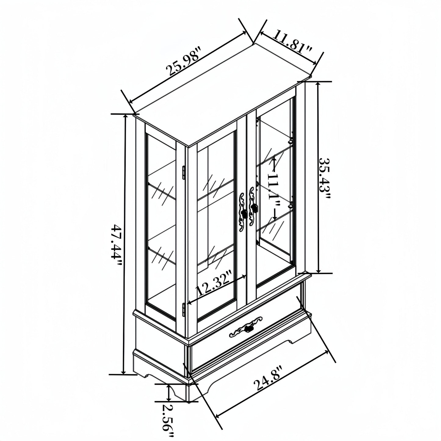 MLNshops black lighted curio cabinet with glass doors
