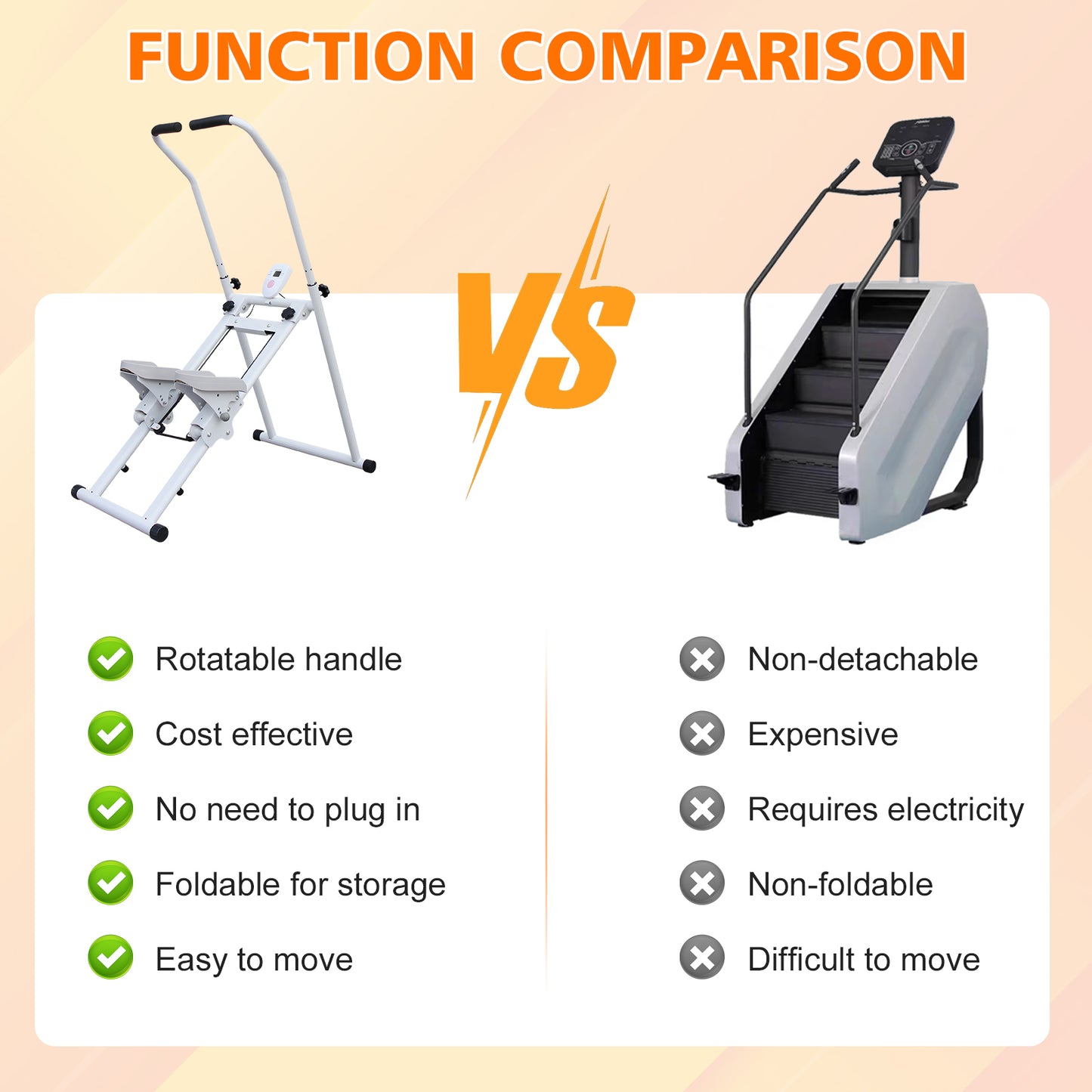 Stair Stepper Folding Vertical Cardio Exercise Climber Stair-Master for Exercise at Home Full Body Workout Machine with Handlebar