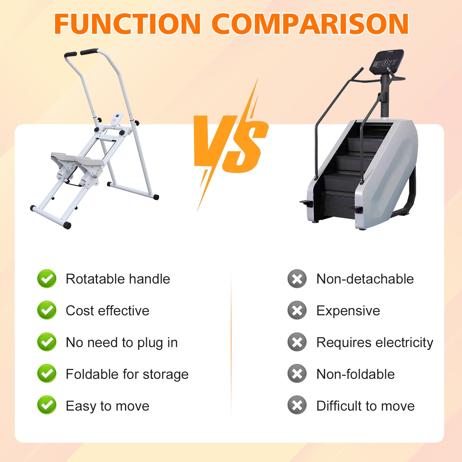 Stair Stepper Folding Vertical Cardio Exercise Climber Stair-Master for Exercise at Home Full Body Workout Machine with Handlebar