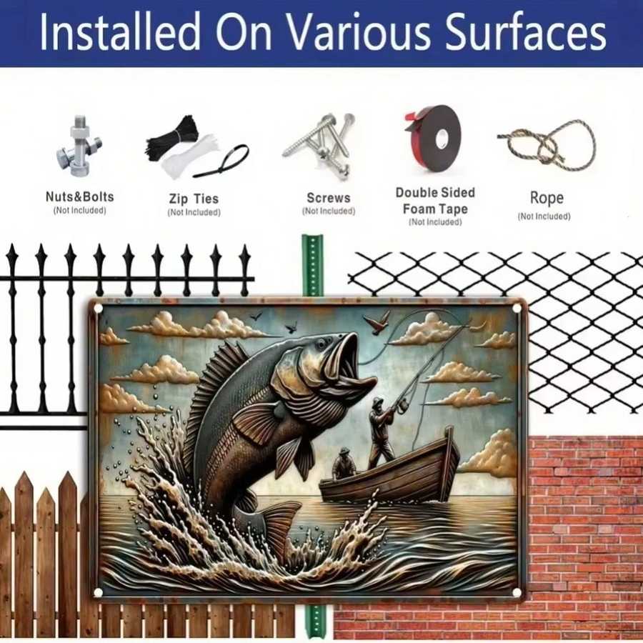 Waterproof metal fishing wall decor for home bar or garage