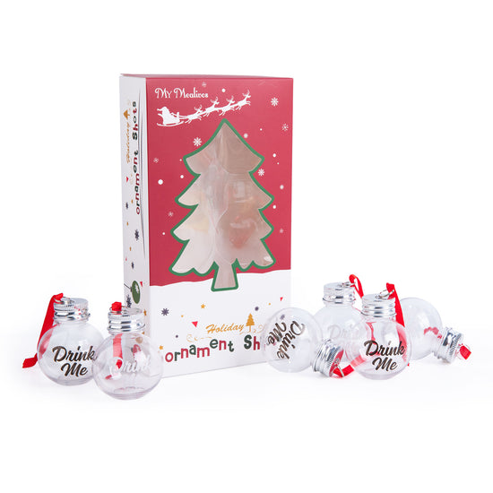 6Pcs Christmas Fillable Clear Ornaments Drink Balls, 50ml Plastic Ornaments Balls for Christmas Tree Hanging Decor White Elephant Gifts